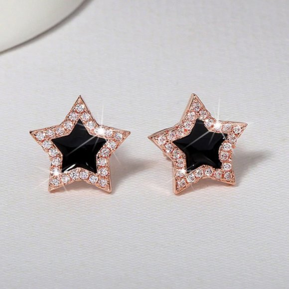 NEW! Rose Gold Star Crystal Earrings - Picture 3 of 4